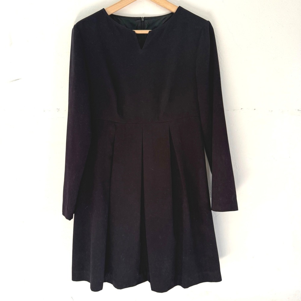 Luigi Bertolli Black V Neck Pleated Dress Size 40 Classic Old Money Modest‎